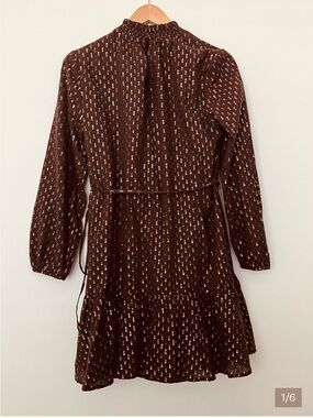GAP  Brown Long Sleeve Mock neck Metallic Mini Dress